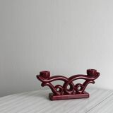 Vintage burgundy red ceramic candlestick