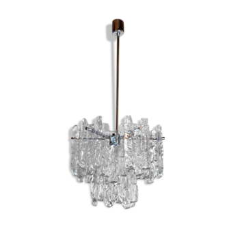 J.T Kalmar 'Glaçon' chandelier, Frosted Glass, 2 Levels, Austria, 1970