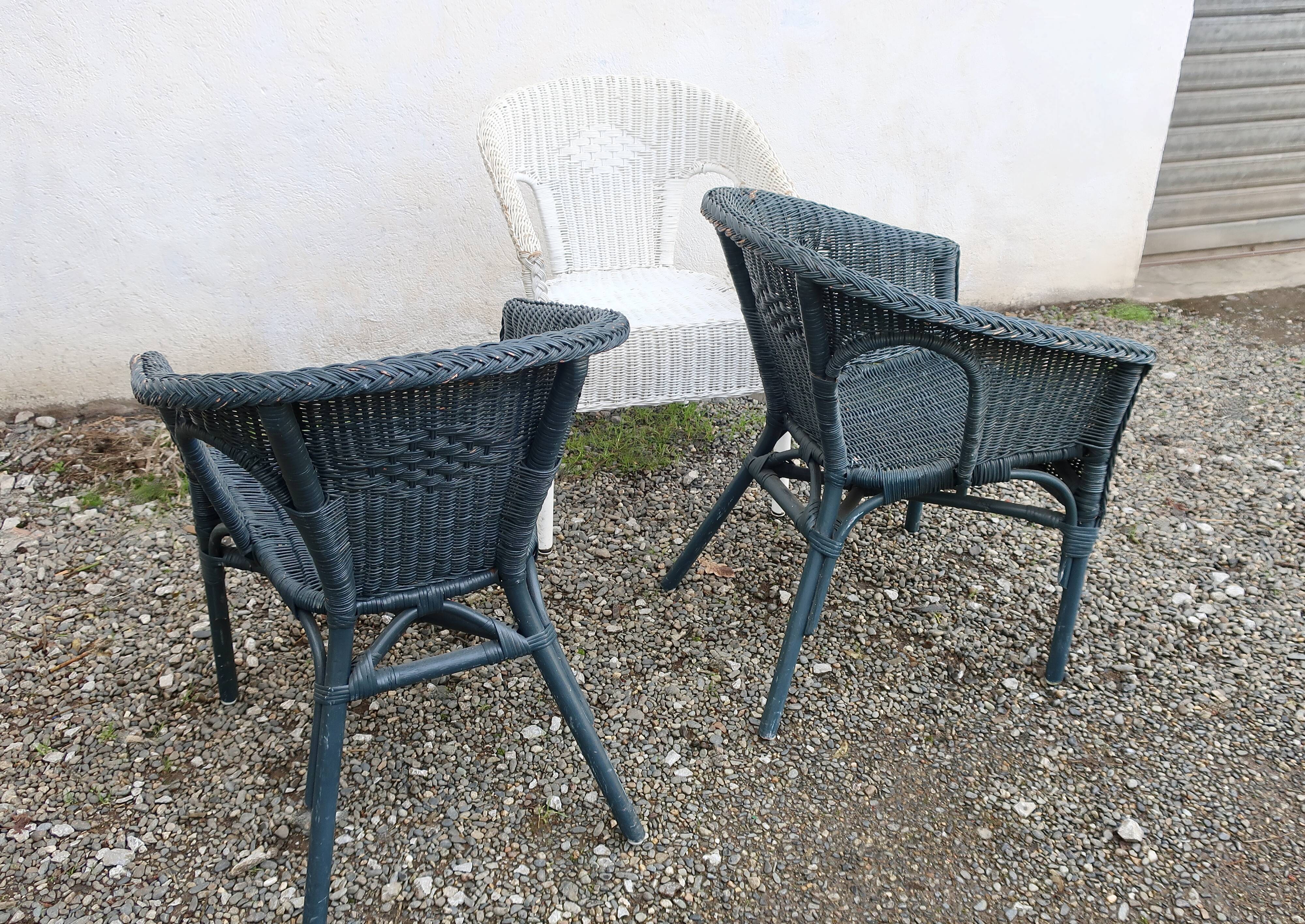 3 vintage rattan armchairs, adult size, 1960s