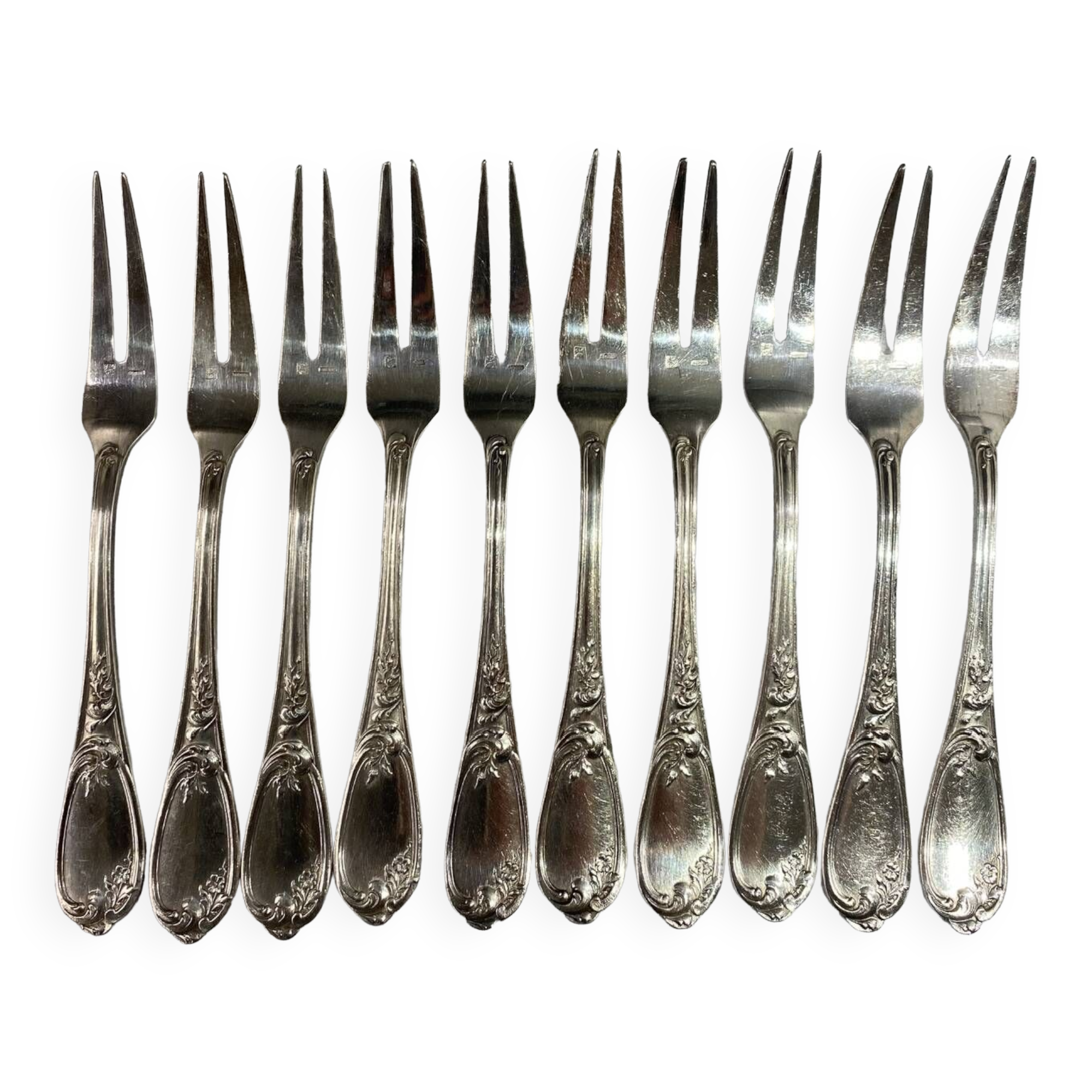 10 snail forks, rocaille model, Ercuis brand