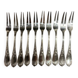 10 snail forks, rocaille model, Ercuis brand