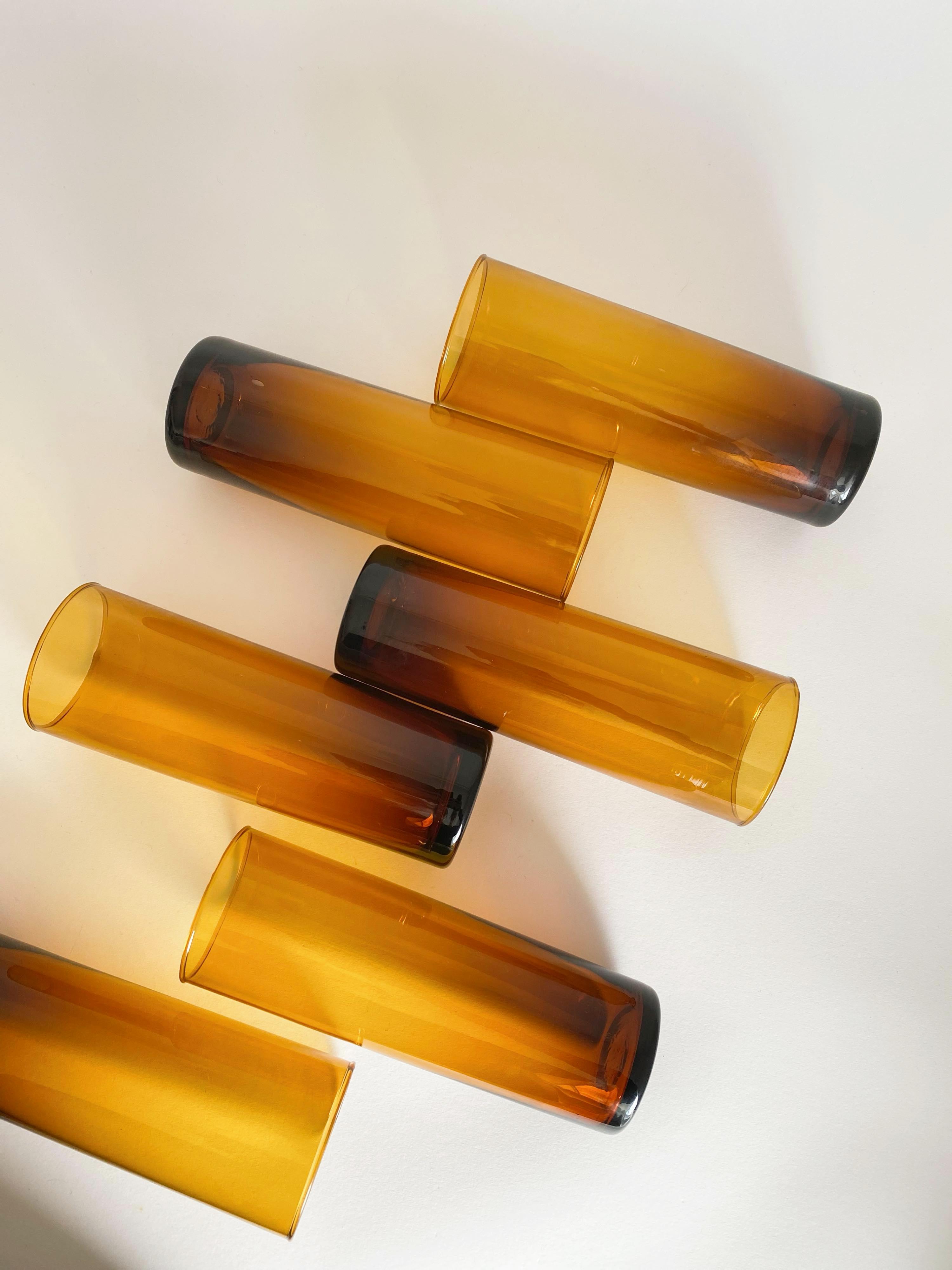 Set of 6 amber tube glasses