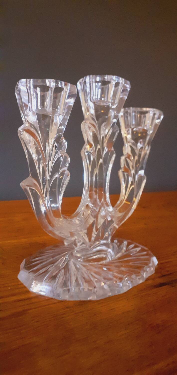 Vintage tripod candle holder from the 70s in molded glass