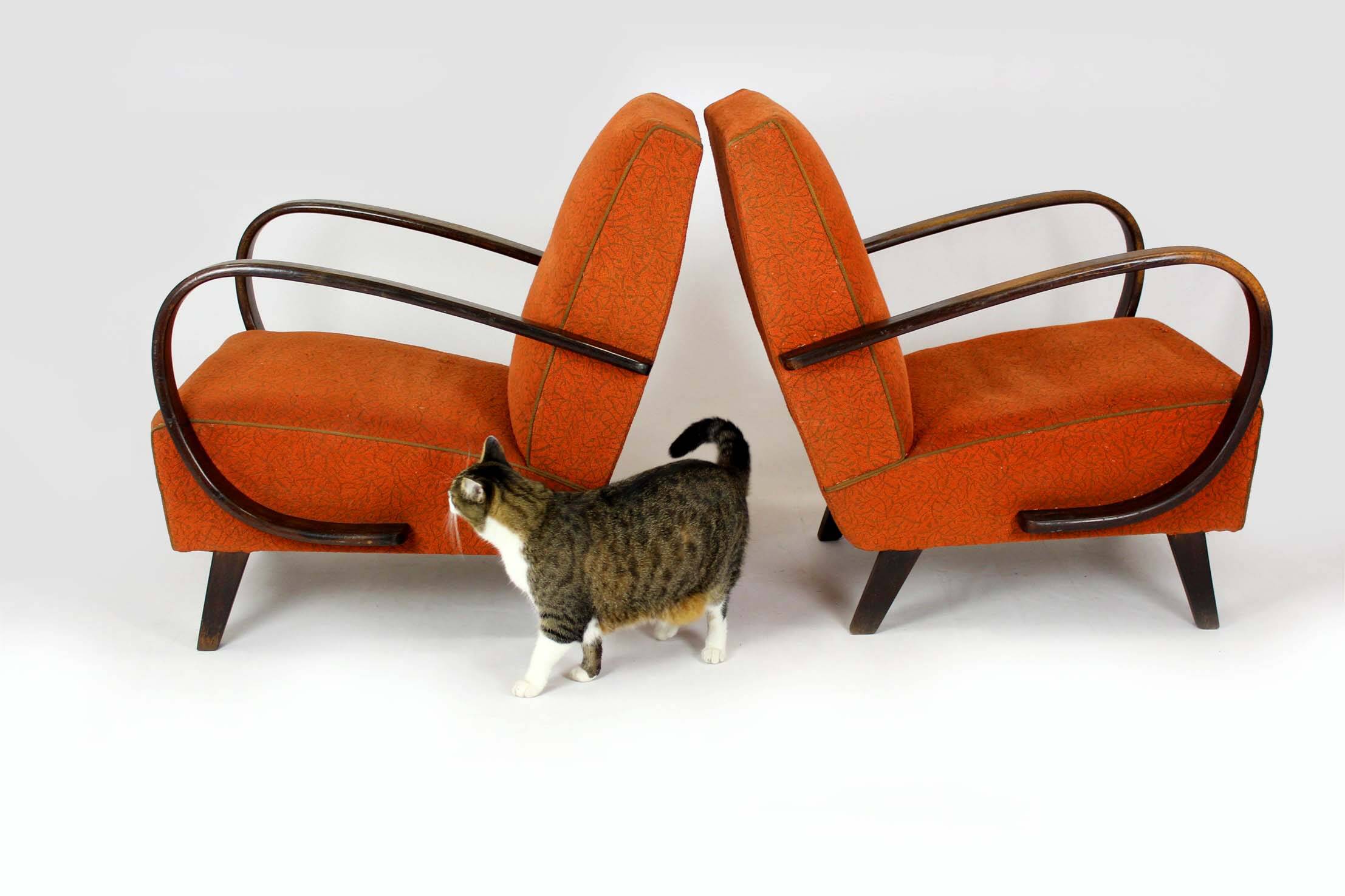 Czech Bentwood Lounge Chairs by J. Halabala for Up Závody, 1950s, Set of 2