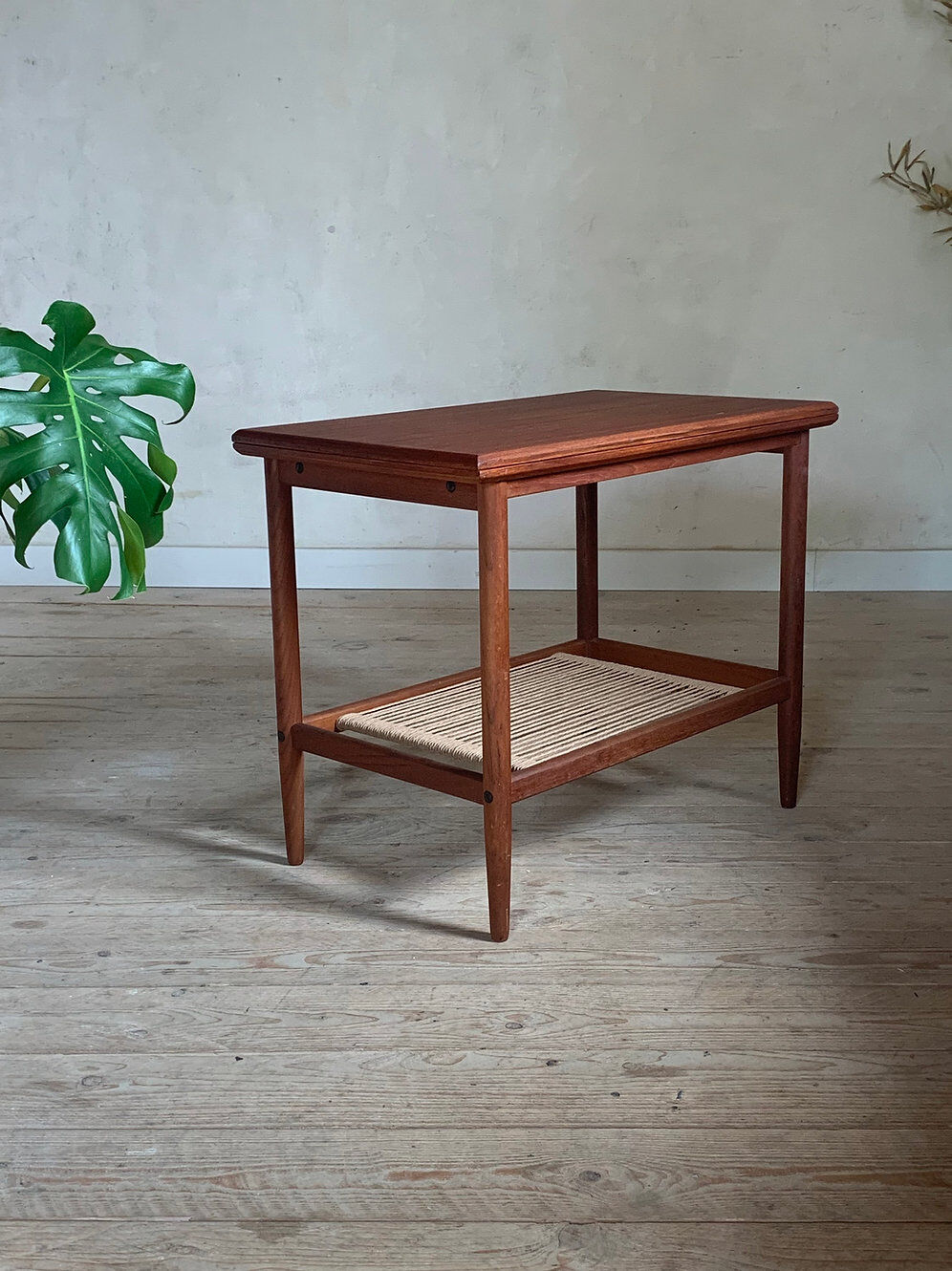 Vintage teak and rope magazine rack coffee table
