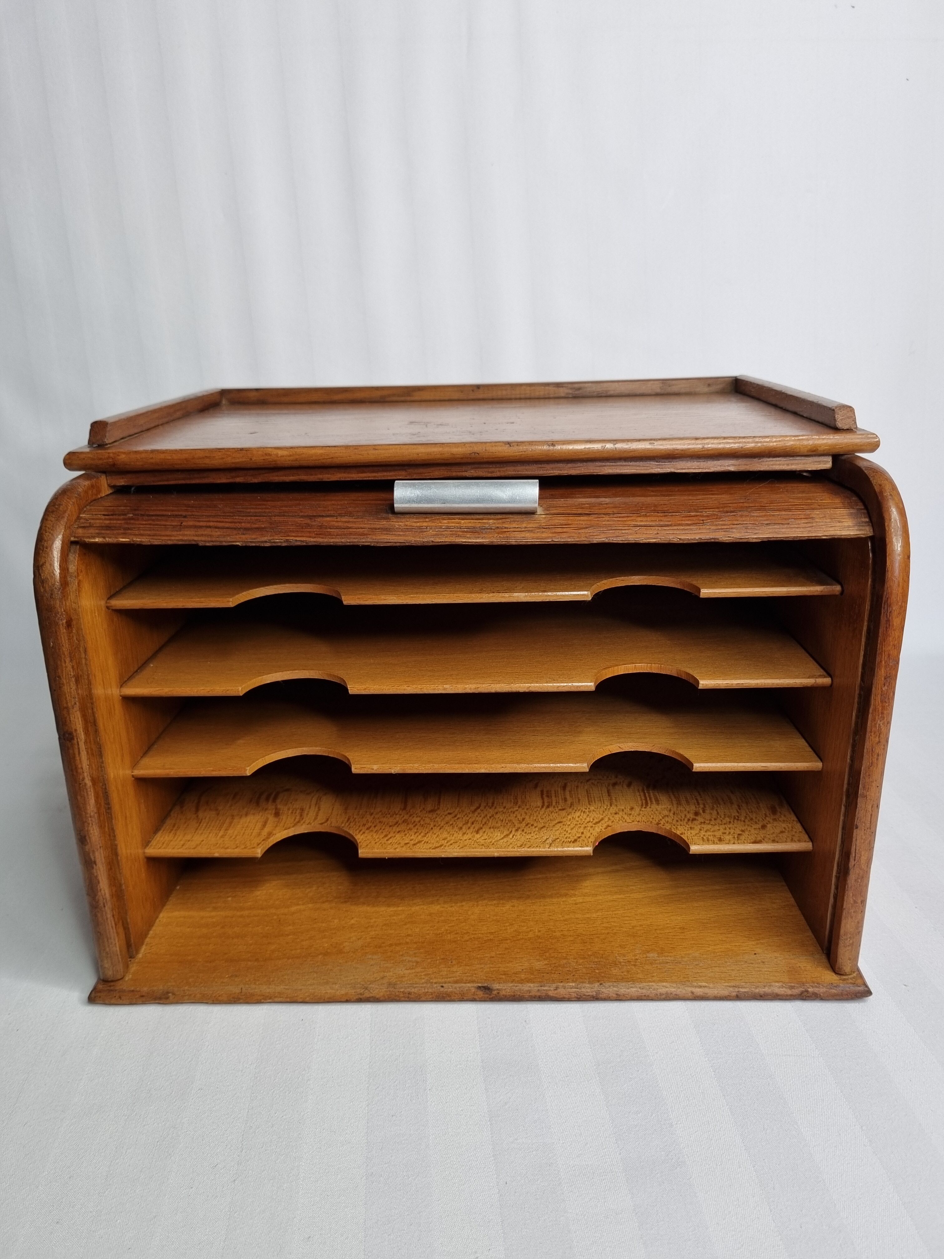 Letter door with roller shutter style art deco light oak