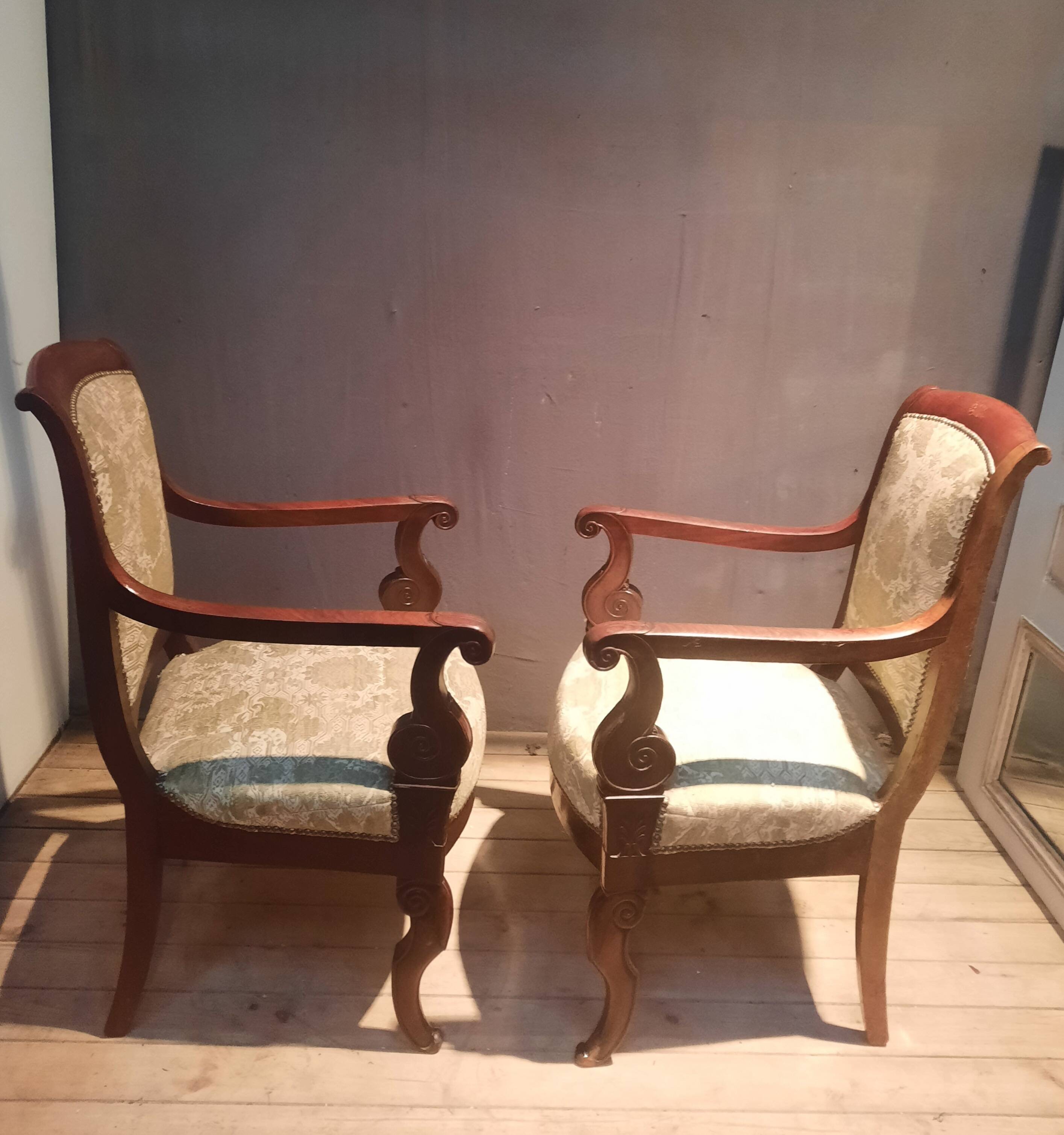 Pair of restoration mahogany armchairs