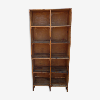 Vintage shelf cabinet with wooden lockers