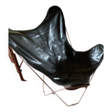 Fauteuil papillon en cuir véritable noir