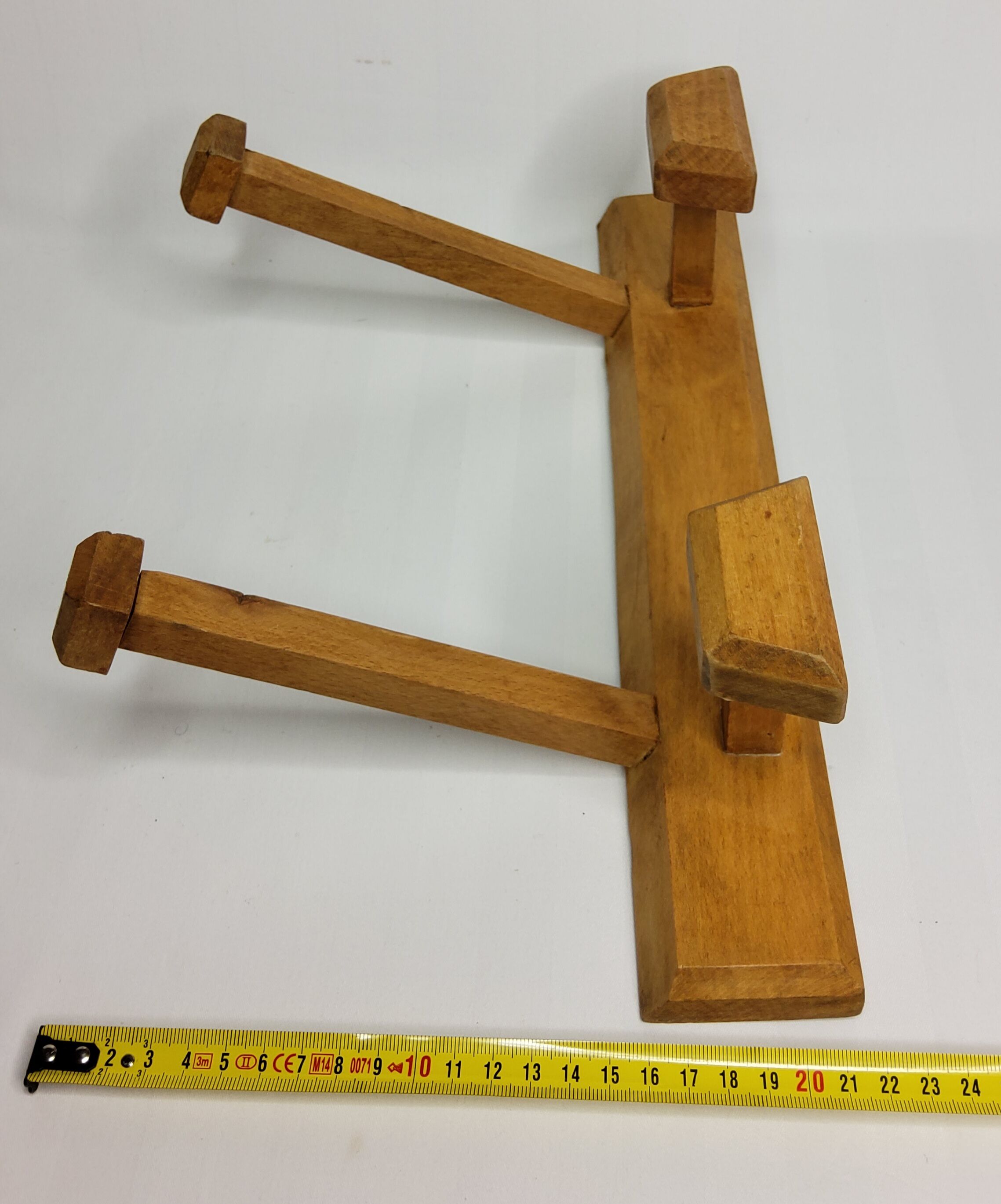 Vintage solid wood wall coat rack, two hooks, 35 cm