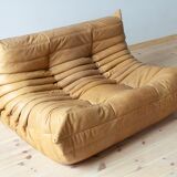 Camel brown leather Togo 2-seater sofa attributed to Michel Ducaroy for Ligne Roset