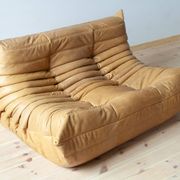 Camel brown leather Togo 2-seater sofa attributed to Michel Ducaroy for Ligne Roset