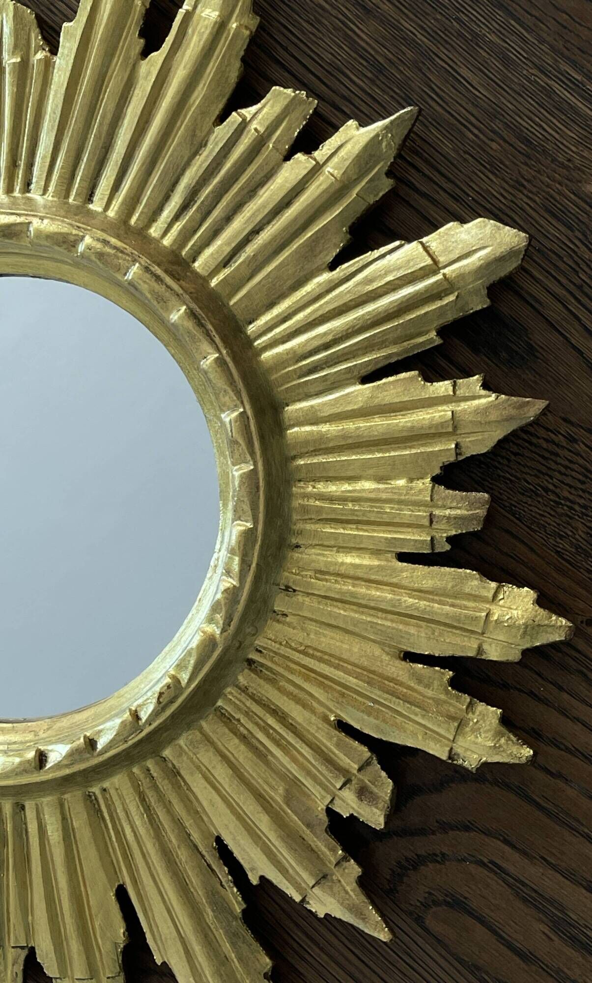 miroir soleil en bois doré- 48 cm