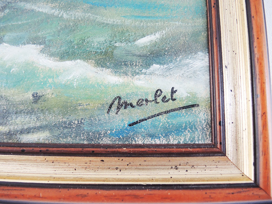 Oil on Wood Framed and Signed Henri Merlet : Falaise d'Etretat