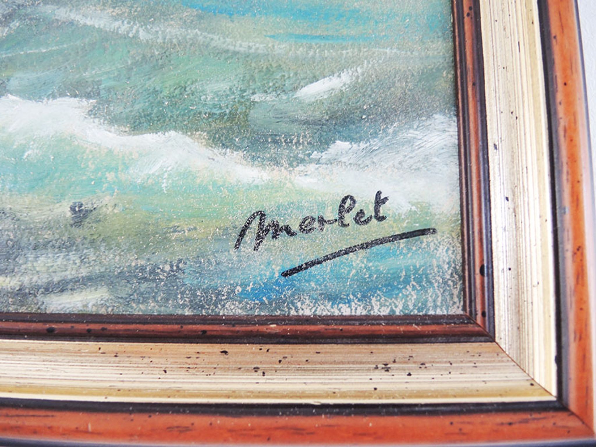 Oil on Wood Framed and Signed Henri Merlet : Falaise d'Etretat