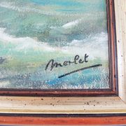 Oil on Wood Framed and Signed Henri Merlet : Falaise d'Etretat