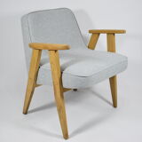 Original restored armchair 366, designer J. Chierowski, 60s, blue, oak wood