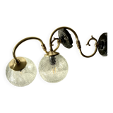 Large pair of brass swan neck wall lights with cracked glass globes LAMP-7359