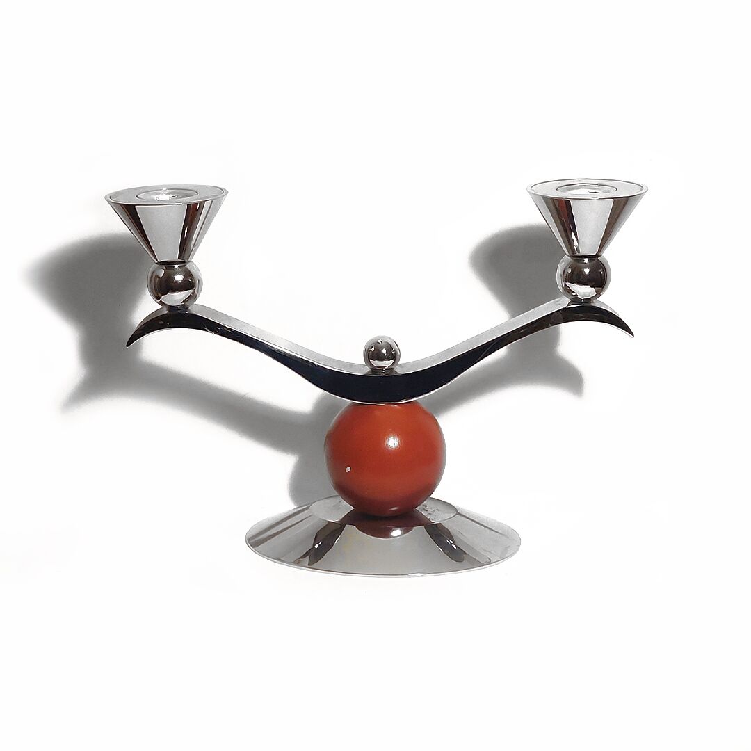 Bougeoir Memphis décor boule en bois