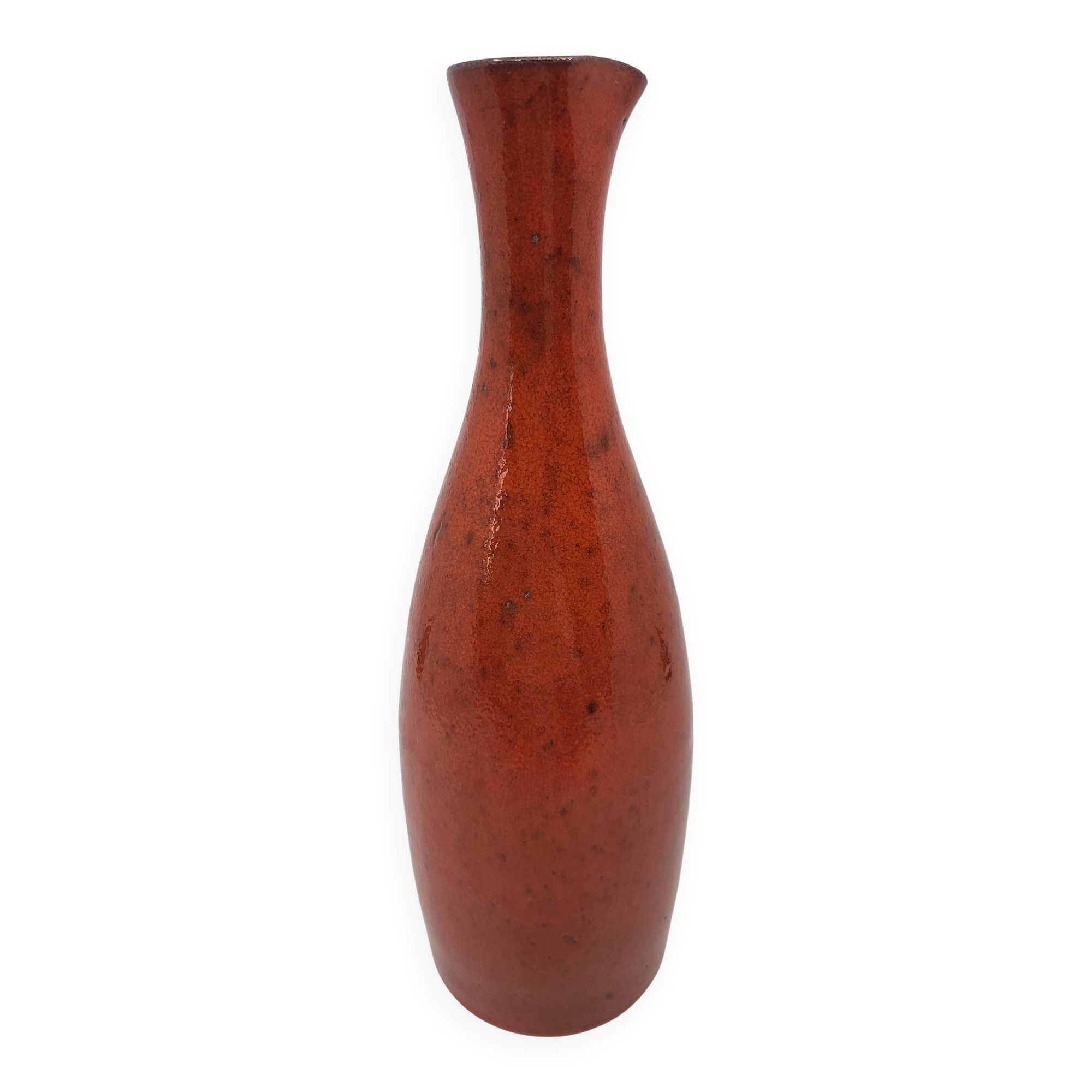 Robert Picault Vase in French Red Enamel Stoneware Vallauris Côte-d'Azur 1950