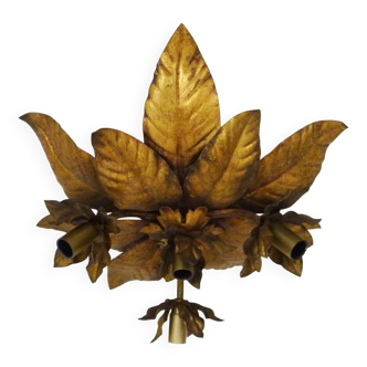 4-light foliage ceiling light in gold metal, Italy, 1970s