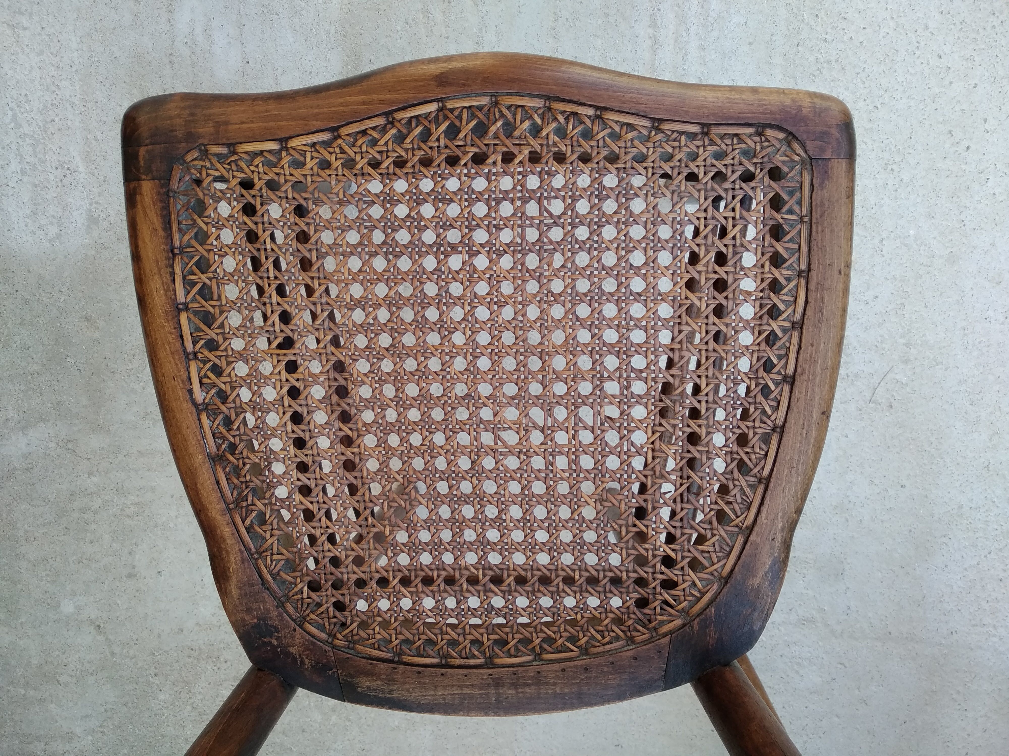 Set of 4 antique bistro chairs canned seats