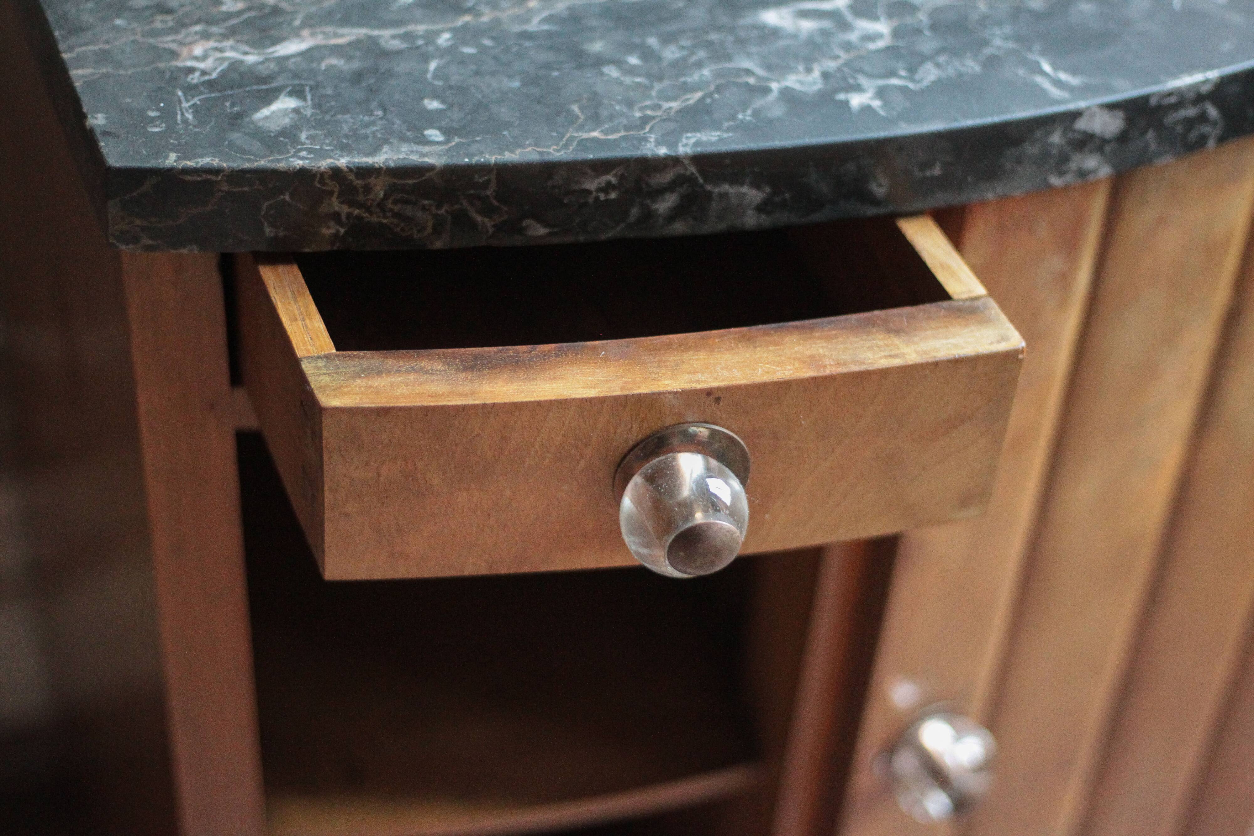 Art Deco nightstand, bedside table in wood and black marble, side table