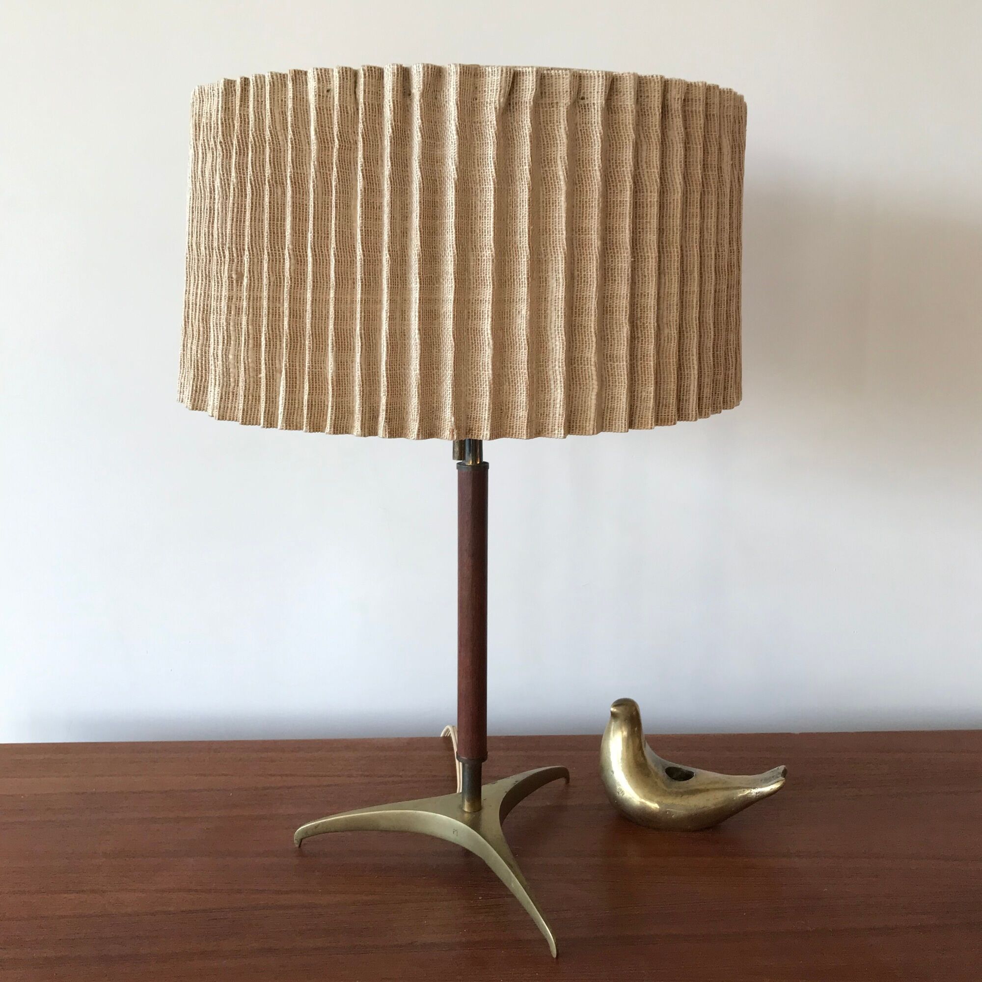 Brass and rosewood lamp by J.T Kalmar, Austria, circa 1950.