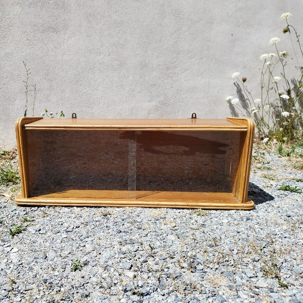 Rattan glazed shelf vintage design storage