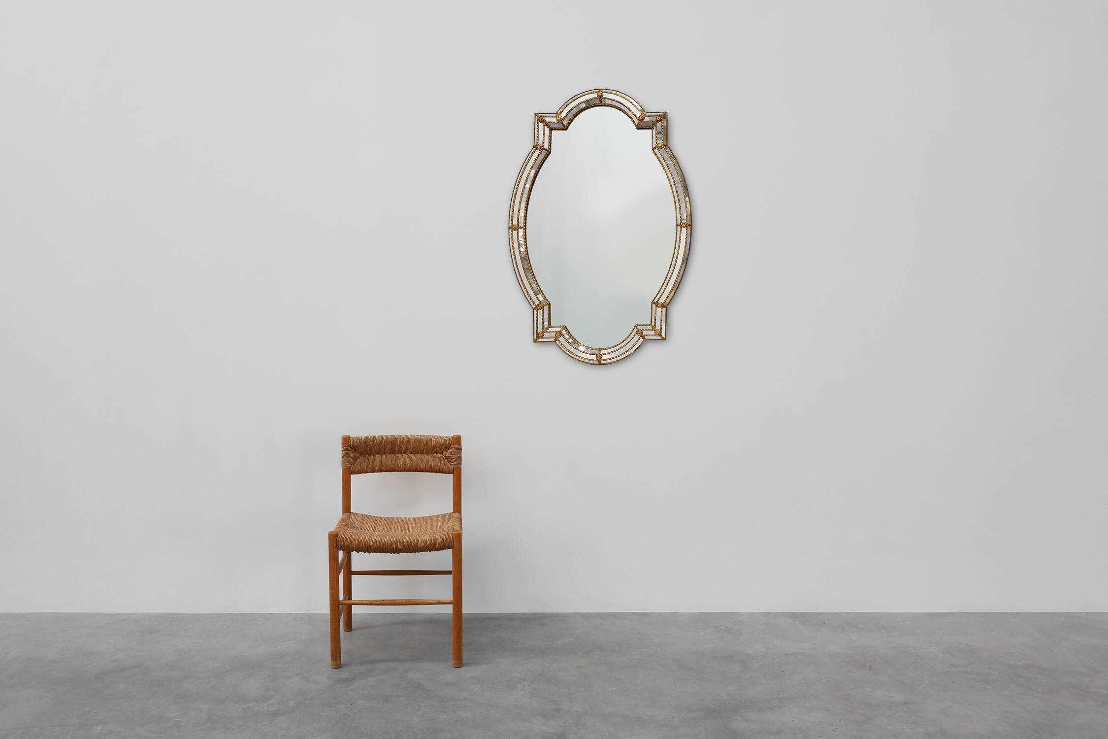 Miroir trapézoïdal en laiton et mosaïque de style vénitien, XXe siècle