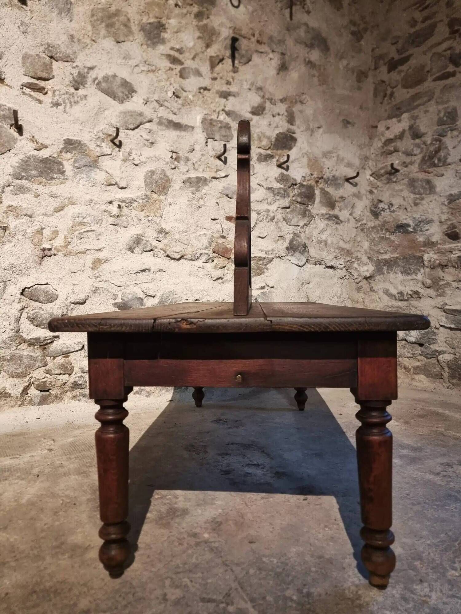 Antique French oak station bench – double-sided, 19th century (140 x 61 x 86 cm)