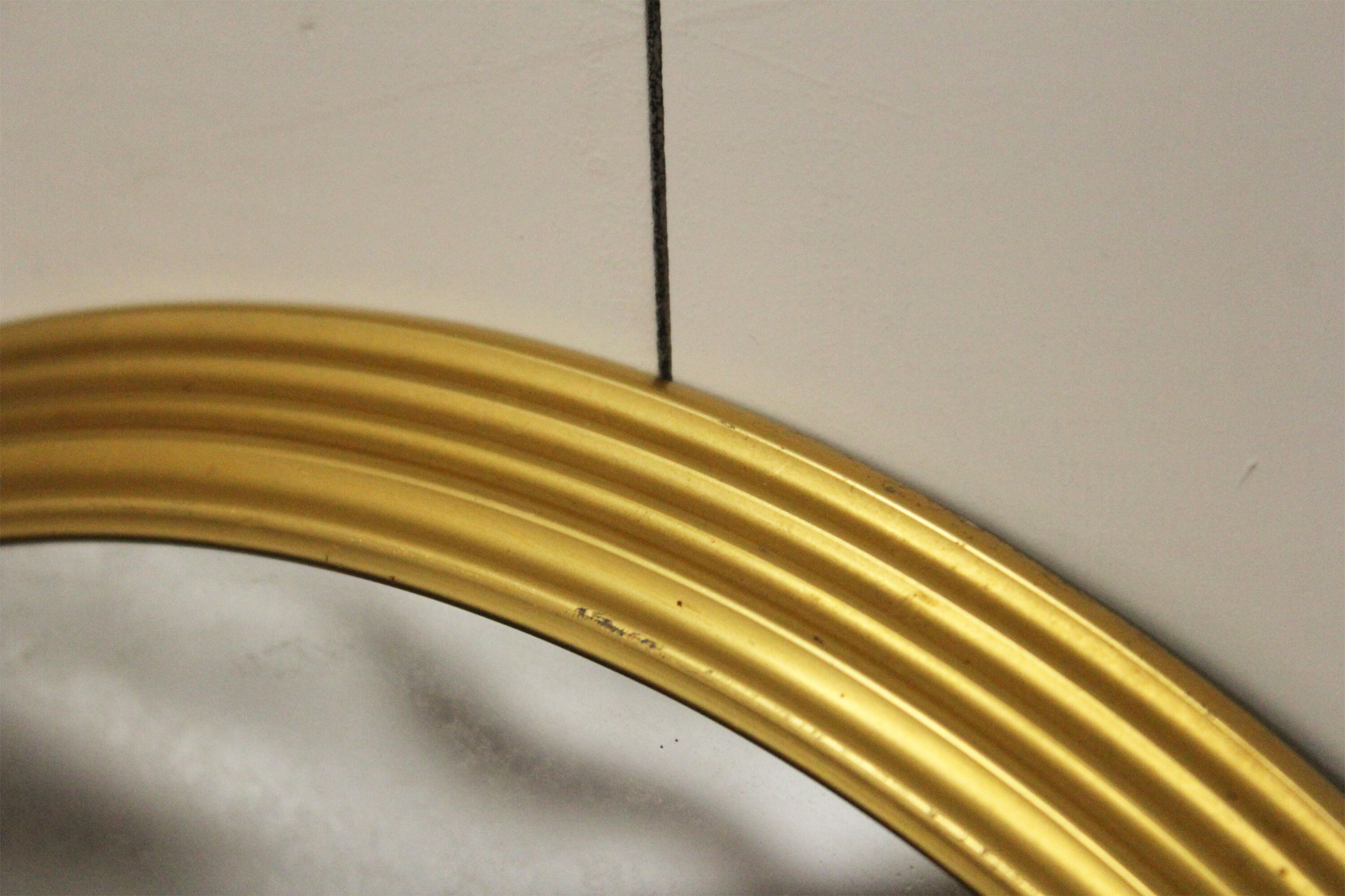Miroir vintage rond  bordure acier doré