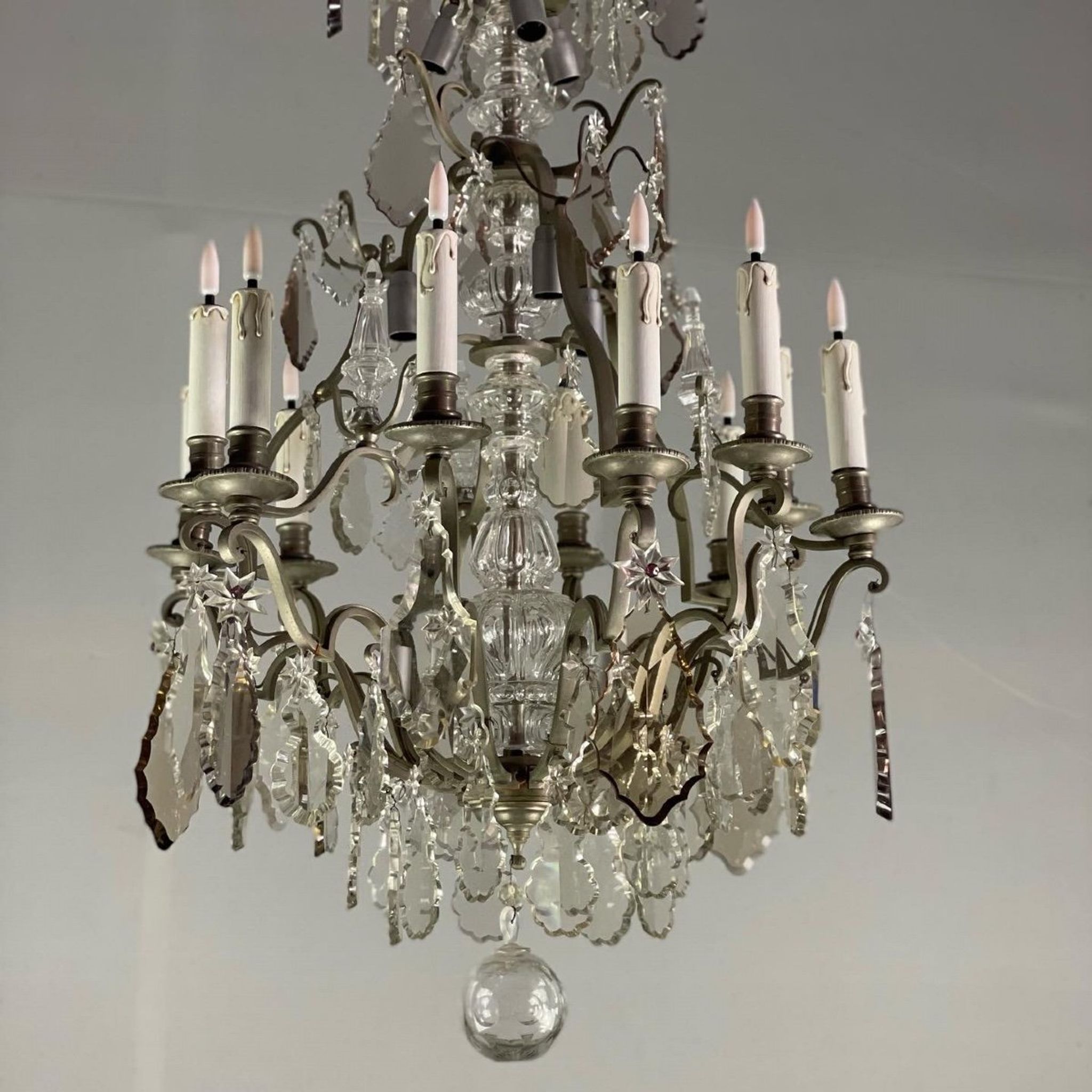 Silver bronze cage chandelier with crystal grapevines circa 1900