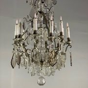 Silver bronze cage chandelier with crystal grapevines circa 1900