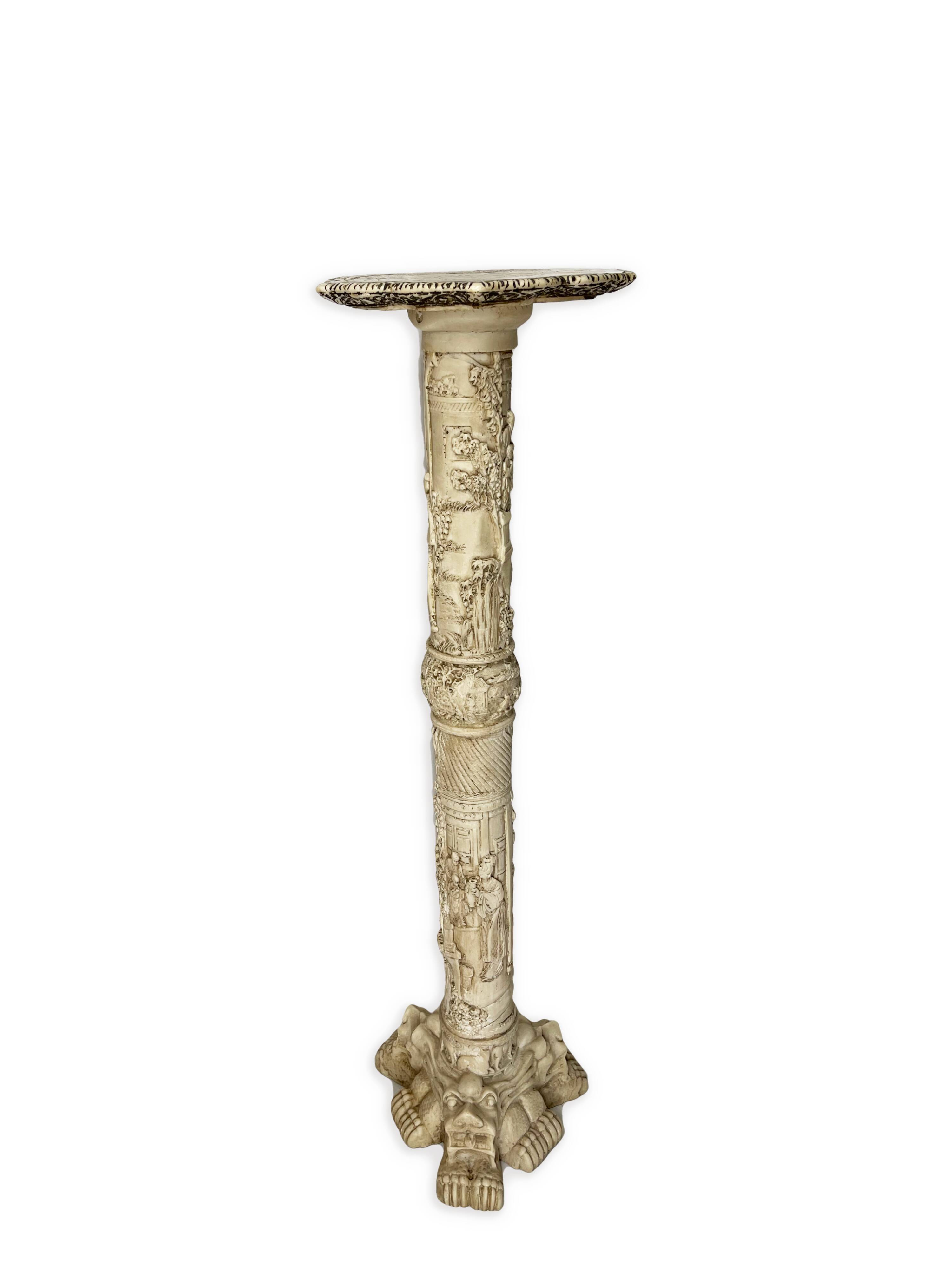 Chinese carved pedestal in faux ivory