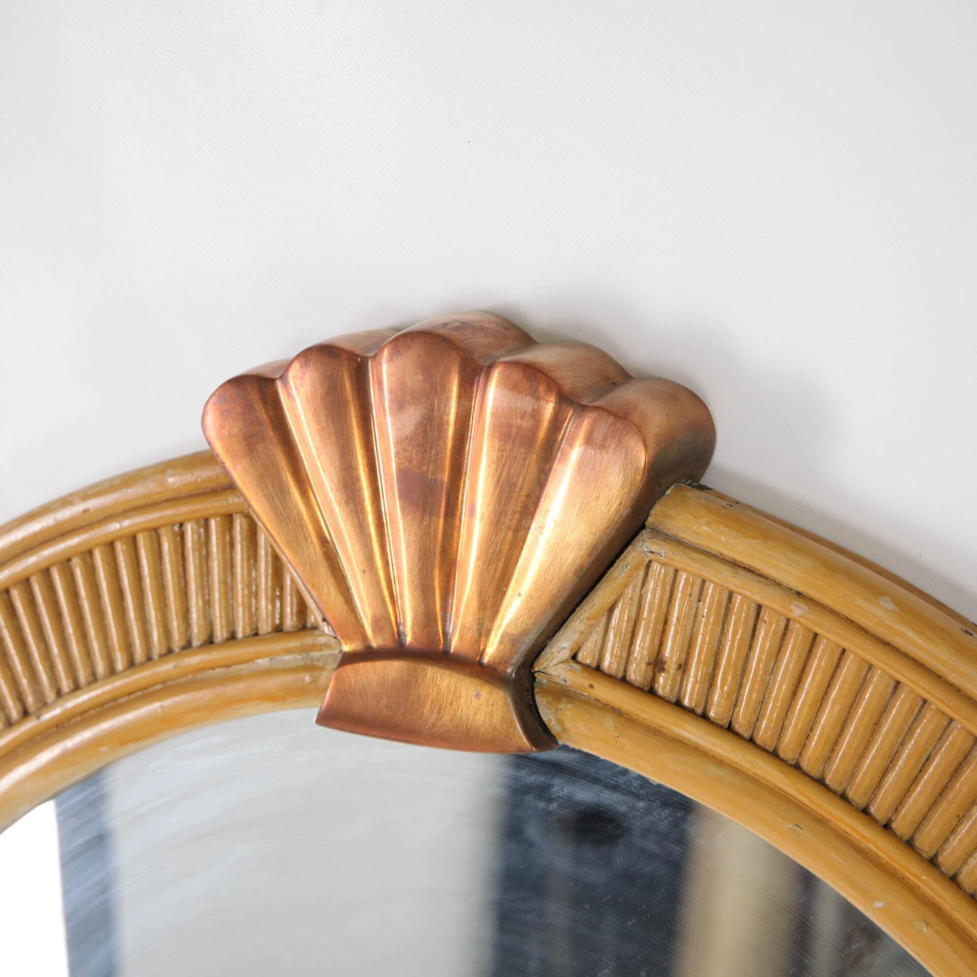 Pair of rattan and copper mirrors