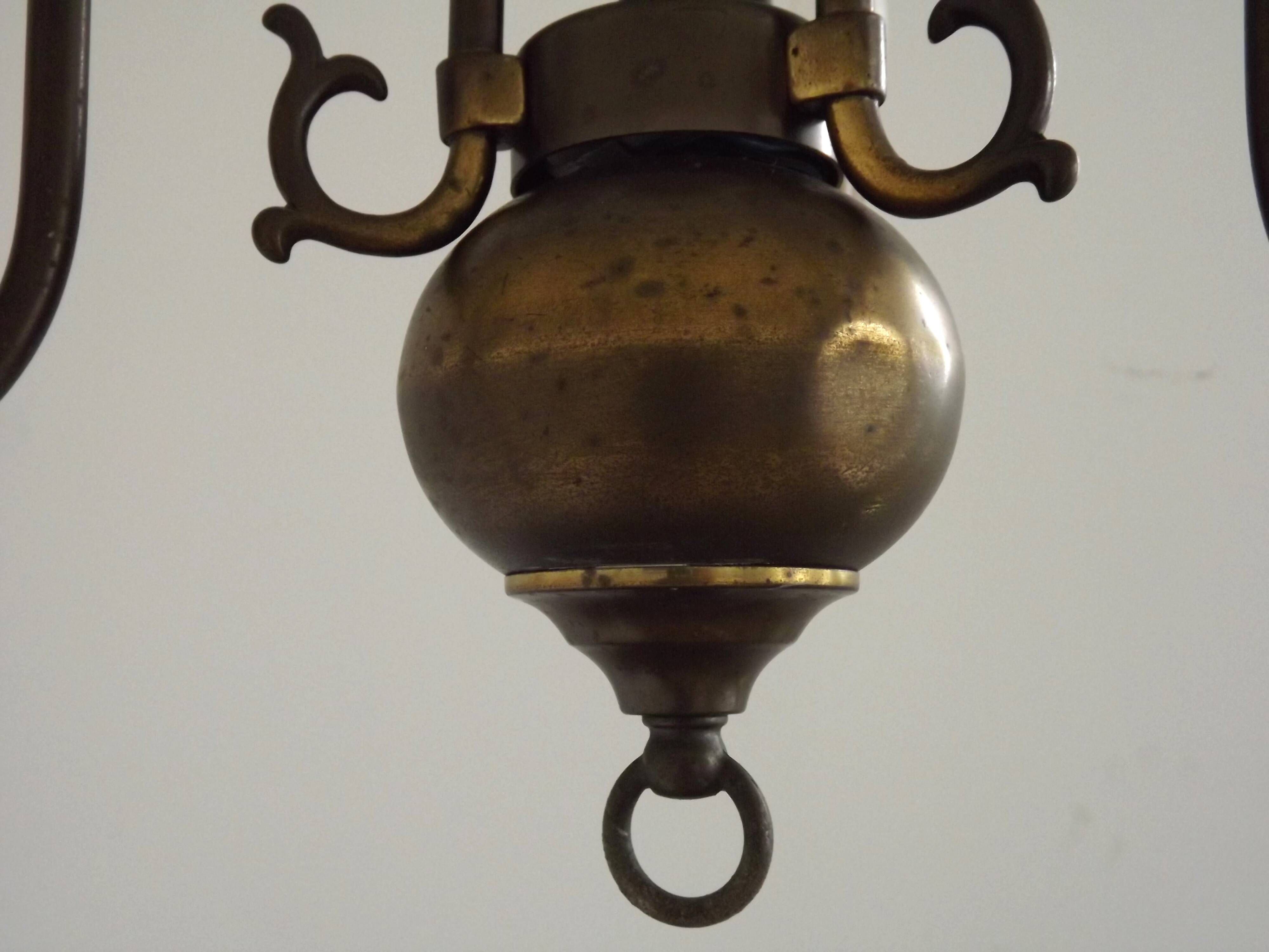 French Vintage Old Aged Bronzed Metal 3 Light Flemish Style Chandelier 4804