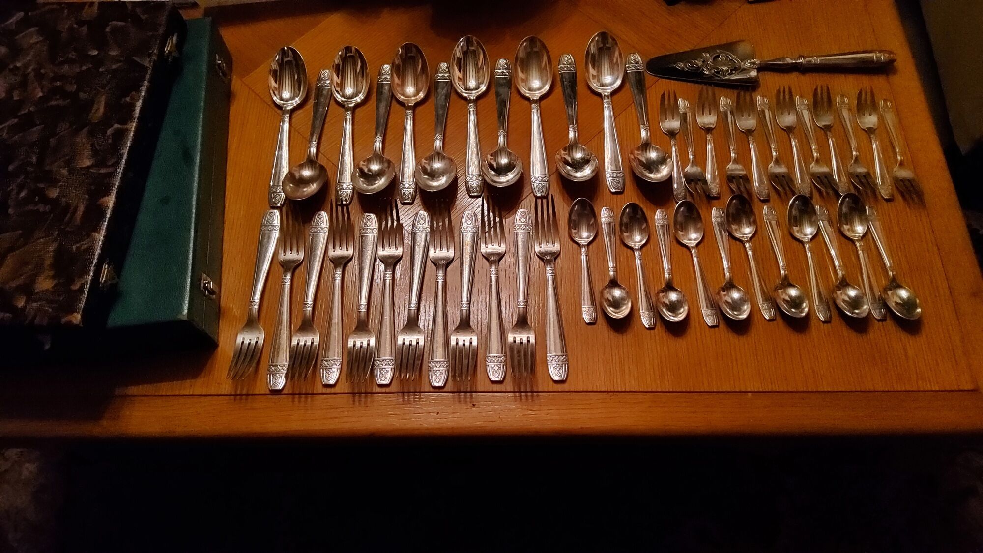 Silver metal cutlery set art deco goldsmith ATO 49 pieces