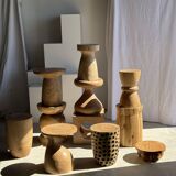 Stool, side table, cylindrical solid mango wood end table.