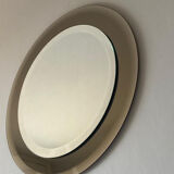Round mirror ground crystal, Italy 70s, signed Lupi Cristal Luxor