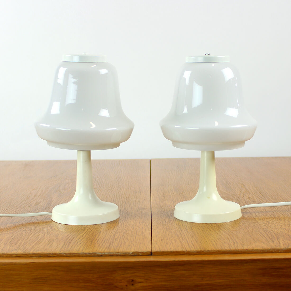 Set of 2 white opaline glass table lamps, Opp Jihlava, Czechoslovakia 1960s