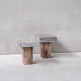 Pair of Wooden and Stone Pedestals or Side Tables (No.2)