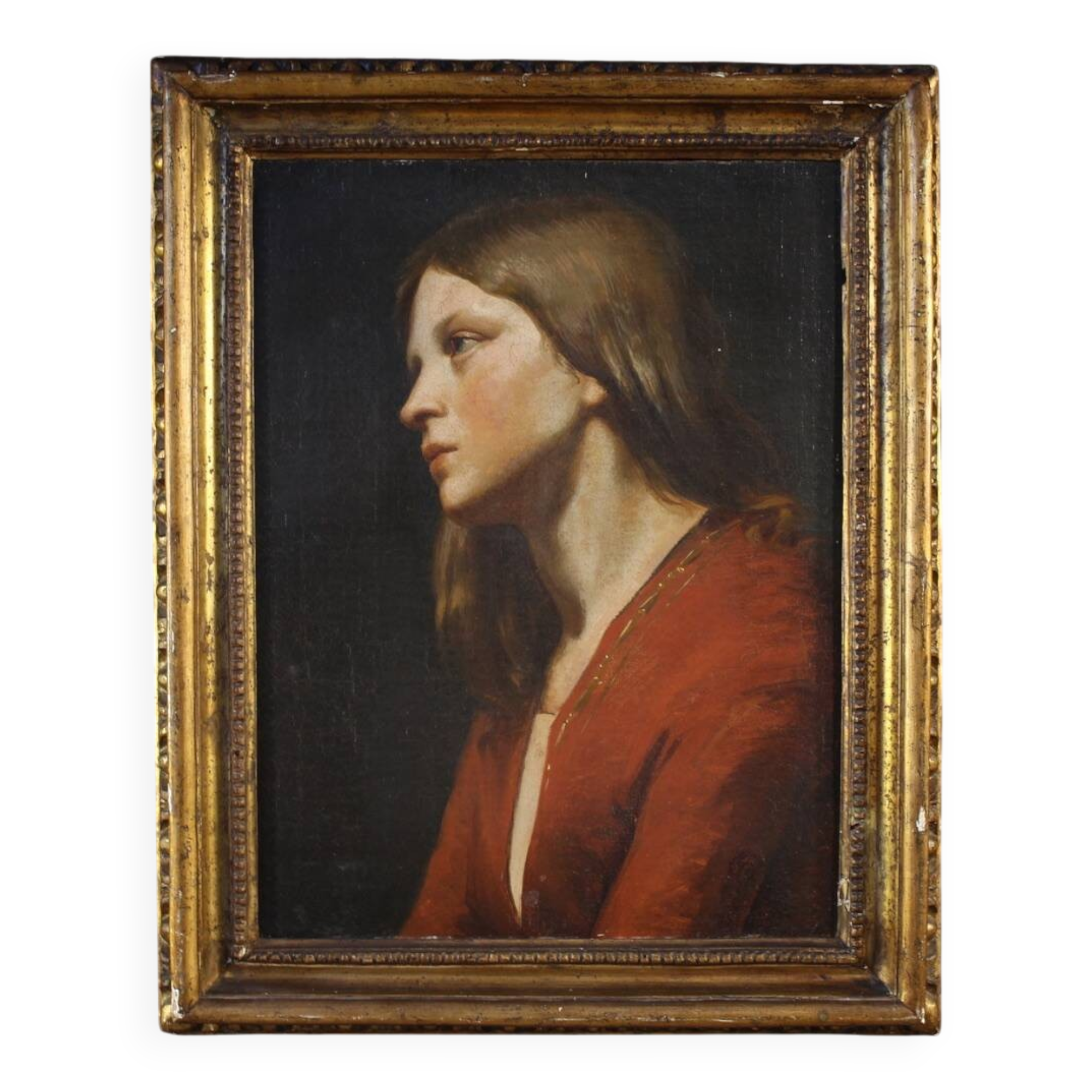 Peinture italienne du 19e siècle, portrait d'une jeune fille