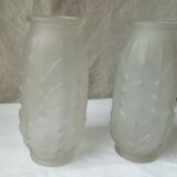 Pair of glass vases frost compress epoque art deco