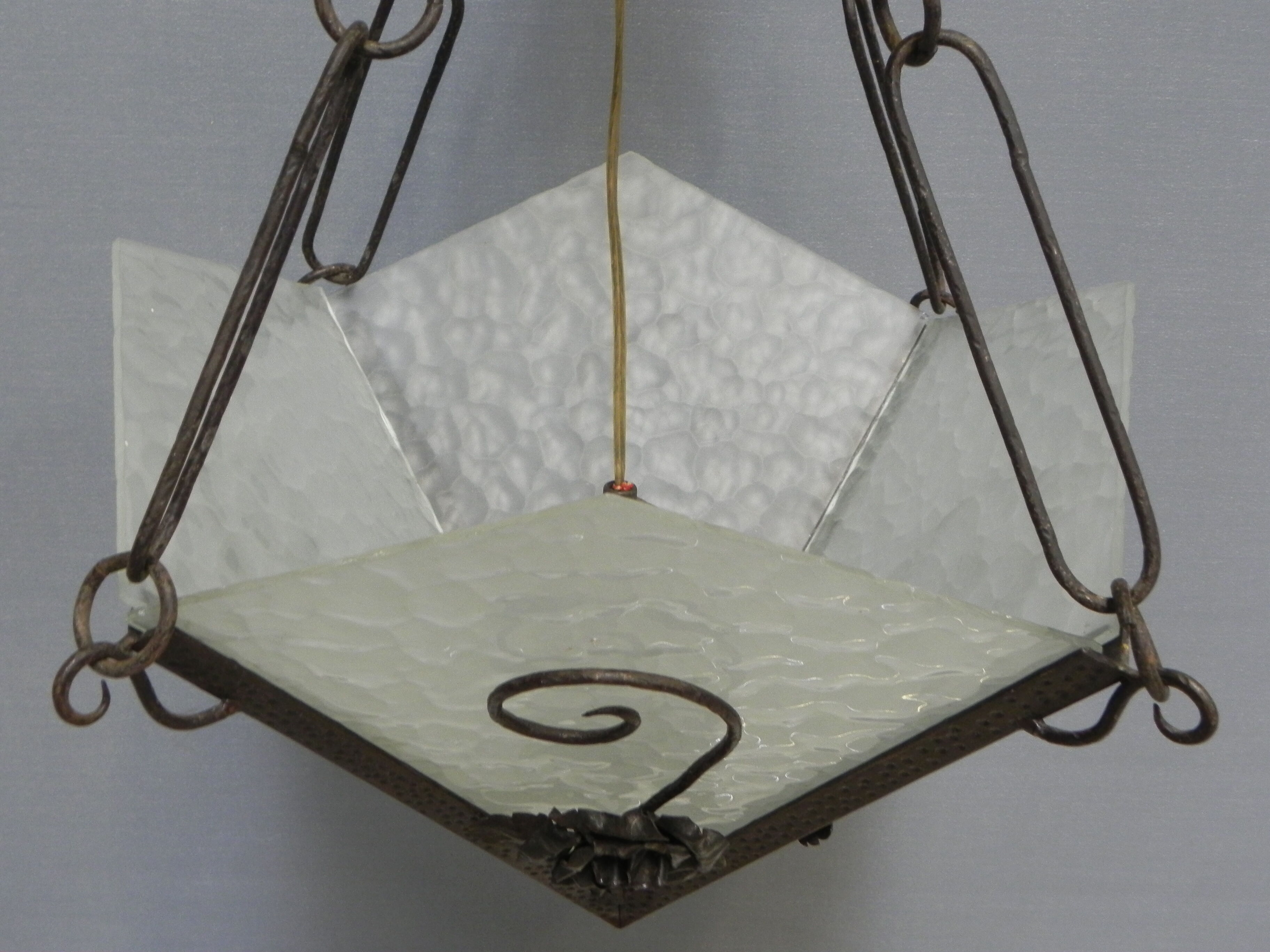 Art deco hanging lamp with 4 cloudy glass plates