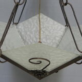 Art deco hanging lamp with 4 cloudy glass plates