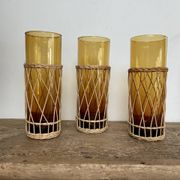 6 verres long drink ambrés et osier