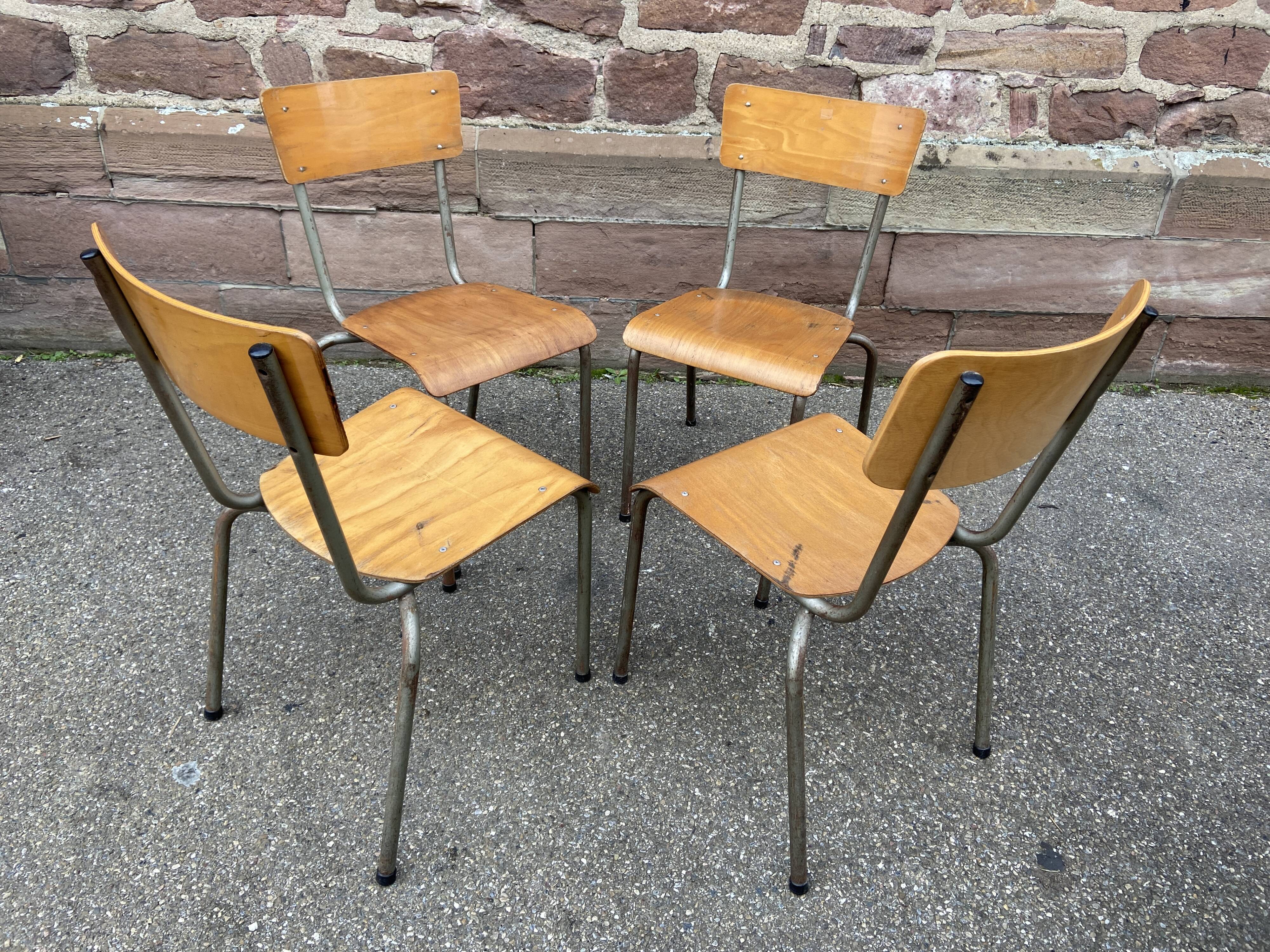 4 vintage school chairs