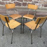 4 chaises d'école Vintage