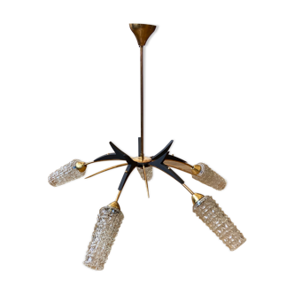 Gold metal suspension and 5-branch chiseled glass